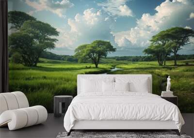 Serene winding river through lush green landscape
 Wall mural