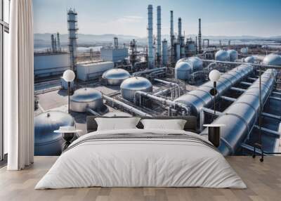 wide-angle view of an industrial oil refinery complex
 Wall mural