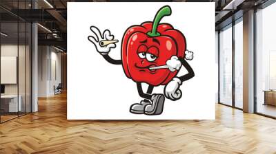 smoking Paprika bell pepper cartoon mascot illustration character vector clip art logo hand drawn Wall mural