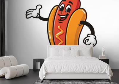 Walking Hot dog Cartoon mascot illustration character vector Wall mural