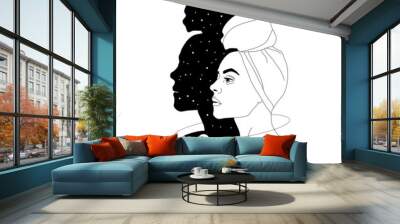 Vector hand drawn surreal illustration of woman with space instead of body . Surreal tattoo artwork . Template for card, poster, banner, print for t-shirt. Wall mural