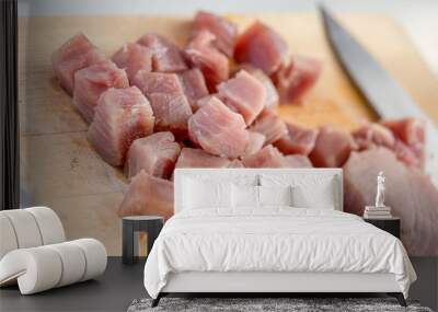 Fresh raw tuna steaks, cut into chunks Wall mural