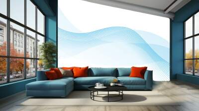 Abstract wavy vector background. Blue lines on white backdrop. Editable stroke Wall mural