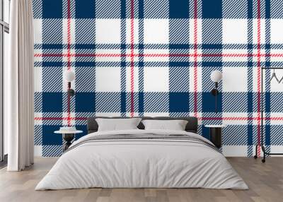 Blue, red and white tartan seamless pattern. Vector background Wall mural