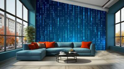 Blue digital background. Random binary code Wall mural