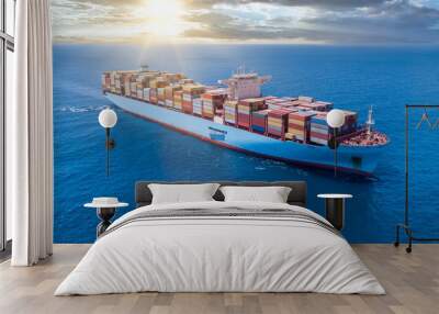 Ultra-large container vessel or ULCV fully loaded with freight Container. Wall mural