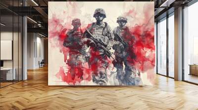 NATO army watercolor paint Illustration. NATO modern Infantry soldiers. World army Infantry watercolor. Wall mural