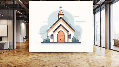 Church illustration, soft pastel colours, baptistic, catholic architecture, cartoon style, religious art for kids Wall mural