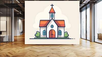 Church illustration, soft pastel colours, baptistic, catholic architecture, cartoon style, religious art for kids Wall mural