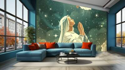 The Annunciation of Our Lady,  the Annunciation to the Blessed Virgin Mary, biblical story illustration, Christianity icon Wall mural