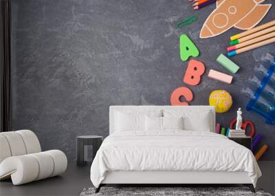 Back to school background with school supplies.View from above. Flat lay Wall mural