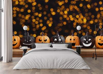 Halloween background with glitter pumpkin characters decor Wall mural