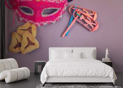 hamantaschen cookies, grogger and carnival mask Wall mural