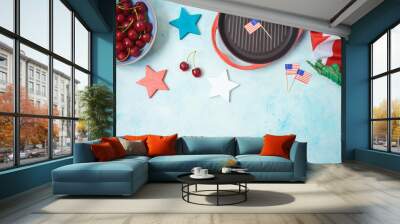 Happy Independence Day, 4th of July celebration concept with USA flag and patriotic home decor. View from above Wall mural