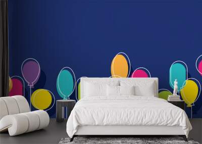 Birthday party background with colorful balloons. Wall mural