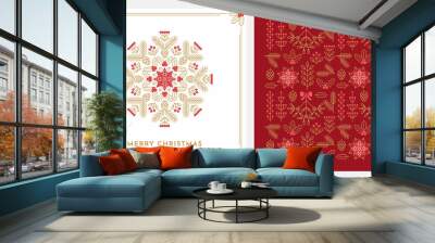 Christmas greeting card design with seamless floral pattern. Wall mural