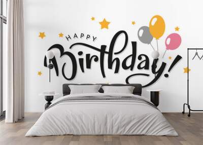 Happy Birthday lettering with balloons. Wall mural