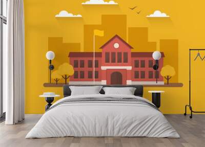 school building illustration on orange background Wall mural