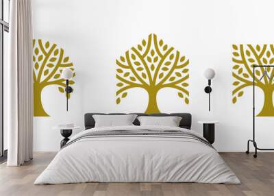 Set of tree logos in different geometric shapes: circle, square and hexagon. Wall mural