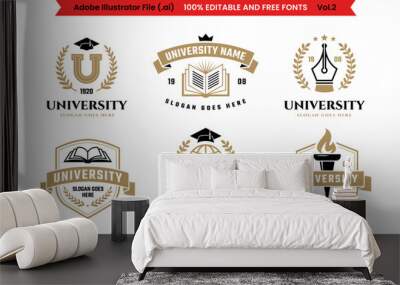 University, college, school or academy classic style logo set Vol 2. Education label, emblem or badge collection with editable text. Wall mural