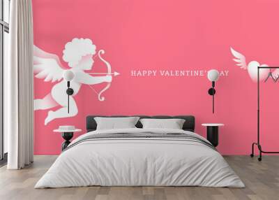 Valentine's Day design with cupid illustration and flying heart. Wall mural