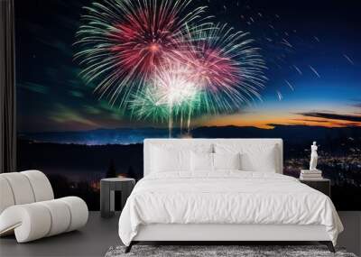 Fireworks Display Over Cityscape Wall mural