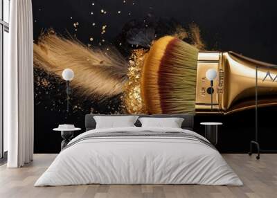 Gold Makeup Brush with Glitter Wall mural