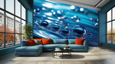 Water Droplets on Blue Surface Wall mural