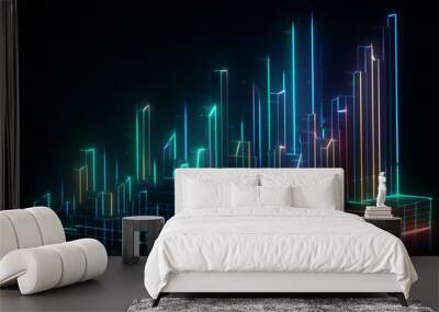 Digital Business market charts Background with light neon effects graph Generative AI Wall mural