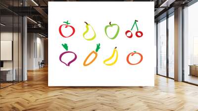 Drawing fruit and vegetable icons. Vector Wall mural