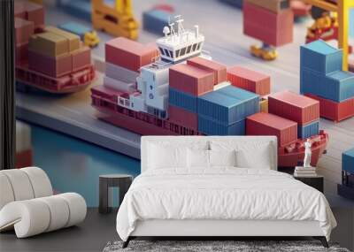 3D rendered import-export logistics, flat design, visualizing global cargo transport Wall mural