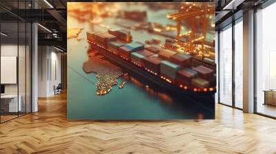 3D rendered import export logistics, world map, visualizing global cargo transport - Wall mural