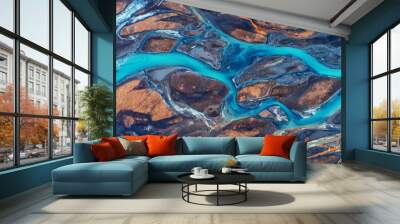 Aerial view and top view river in Iceland. Beautiful natural backdrop. Wall mural