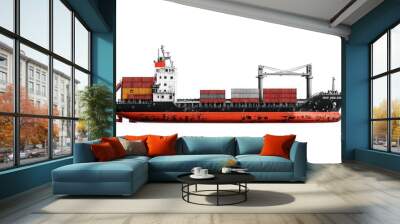 Container ship, maritime logistics, detailed and accurate, isolated on white background  Wall mural