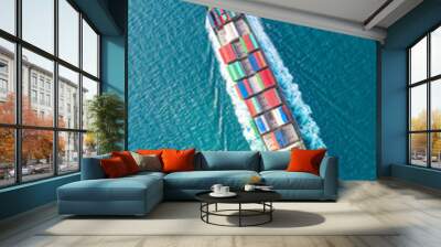 container ship in export and import business logistics and transportation. cargo and container box s Wall mural