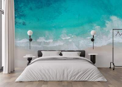 Sea aerial view,Top view,amazing nature background.The color of the water and beautifully bright.Azure beach with rocky mountains and clear water of Thailand ocean at sunny day. Wall mural