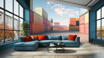 Shipping yard, cargo containers Wall mural