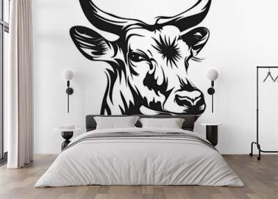 A black and white drawing of a bull 's head Wall mural