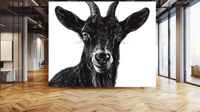 A black and white drawing of a goat with horns Wall mural