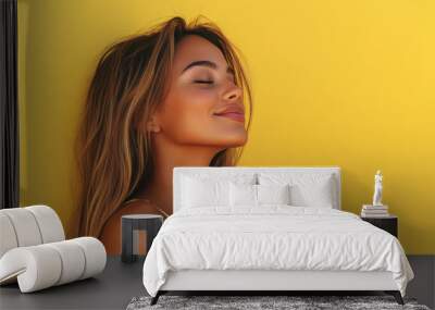 A close up of a black woman's face with her eyes closed and long blond hair Wall mural