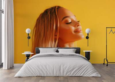 A close up of a black woman's face with her eyes closed and long blond hair Wall mural