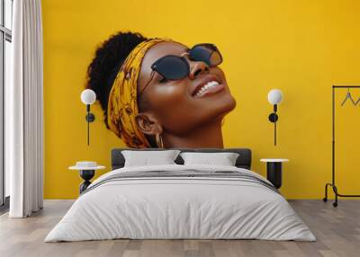 A close up of a tattooed black woman's face with her eyes closed Wall mural