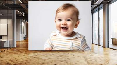  Close-up portrait of funny baby with laughing expression Wall mural