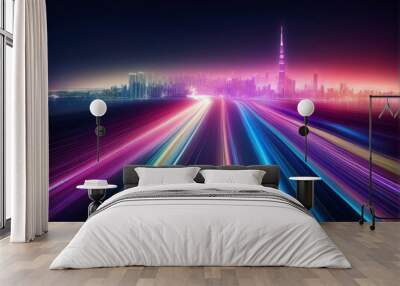 Abstract speed light flow through the city with gradient and aesthetic Intricate lighting Wall mural