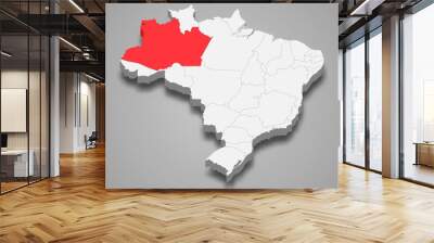 amazonas state location within Brazil 3d map Template for your design Wall mural