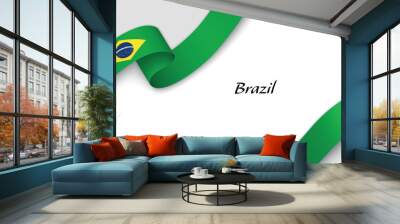 Curved ribbon with fllag of Brazil on white background Wall mural