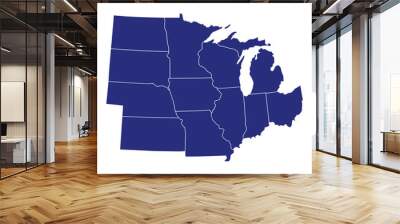 High Quality map of Midwest region of United States of America with borders of the states Wall mural