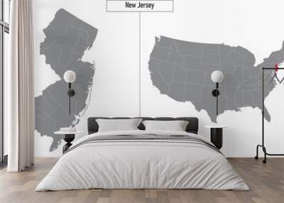 map of New Jersey state of United States and location on USA map Wall mural