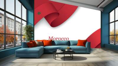 Ribbon with fllag of Morocco on white background Wall mural