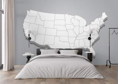 United States 3d map with borders of regions  Wall mural